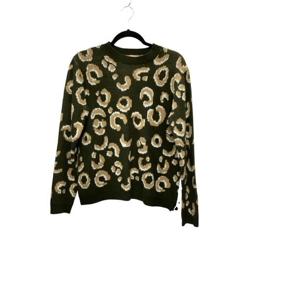 Andree by Unit Leopard Print Green Tan Sweater Size Large - Picture 1 of 5